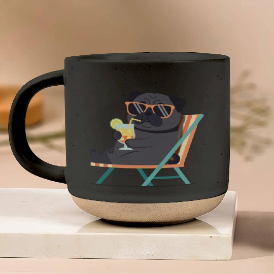 Chill Pug with Sunglasses and Lemonade Pottery Mugs