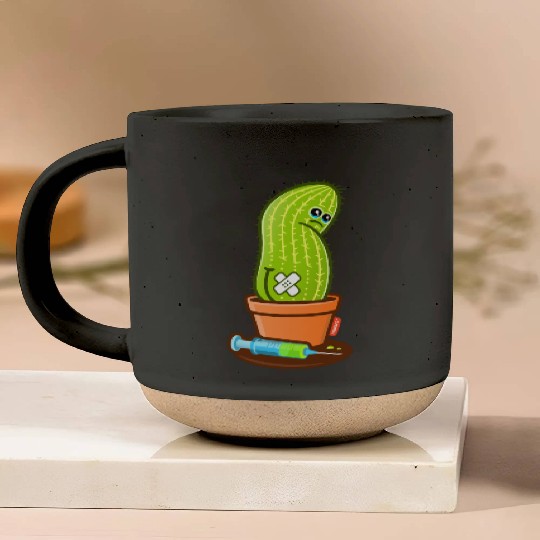 Cactie Blood Draw – Sad Cactus with Green Blood Pottery Mugs