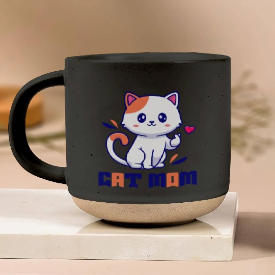 Cute Cat Mom Design Pottery Mugs