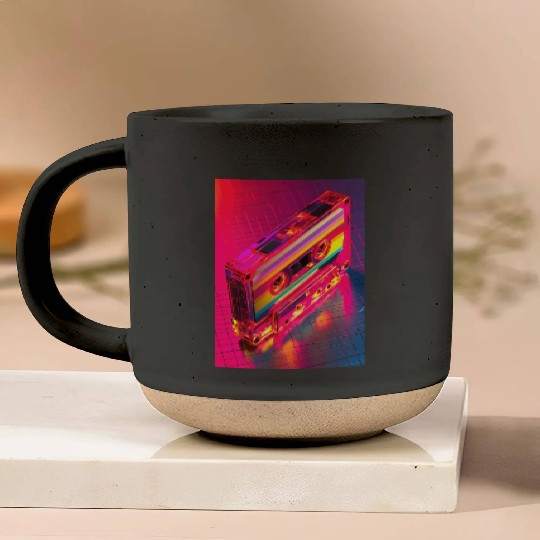 Neon Rainbow Cassette Tape Pottery Mugs