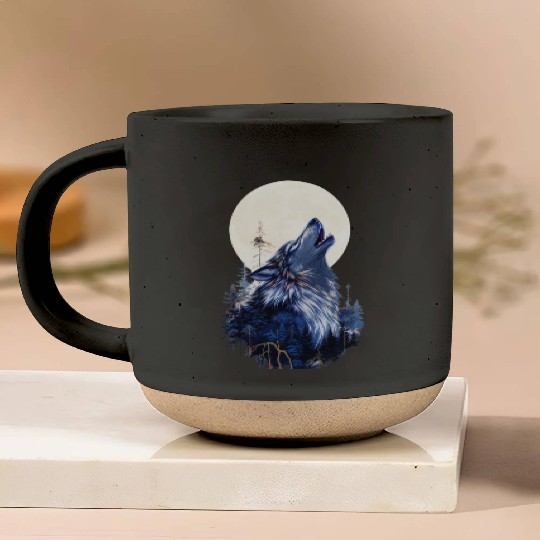 Lunar Howl Forest Mythical Wolf Pottery Mugs