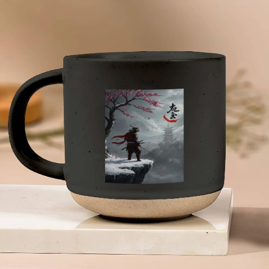 Samurai Warrior Under Cherry Blossom Tree Pottery Mugs