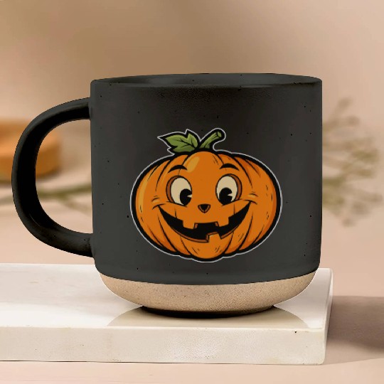 Playful Jack-o'-Lantern Cartoon Design Pottery Mugs