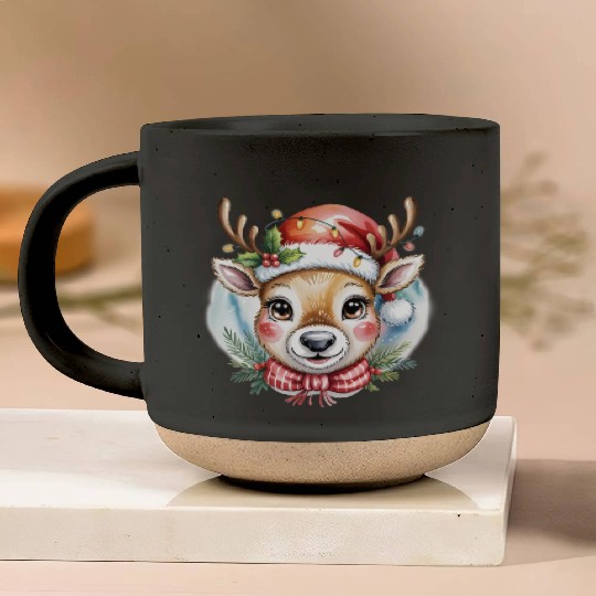 Cute Rudolph Reindeer Watercolor Christmas Art Pottery Mugs