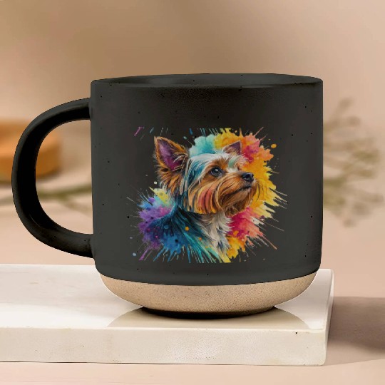 Vibrant Yorkie Watercolor Portrait Pottery Mugs