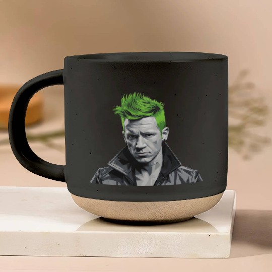 Vivid Green Hair Punk Portrait Pottery Mugs