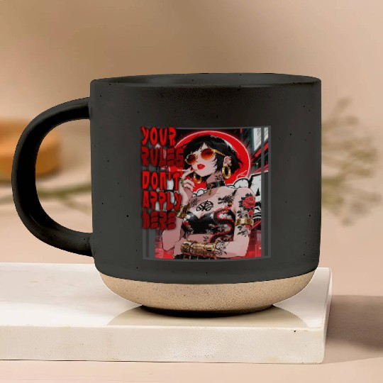 cyberpunk illustration of a powerful young woman Pottery Mugs