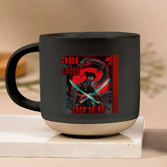 Cyberpunk Samurai with Dragon Pottery Mugs