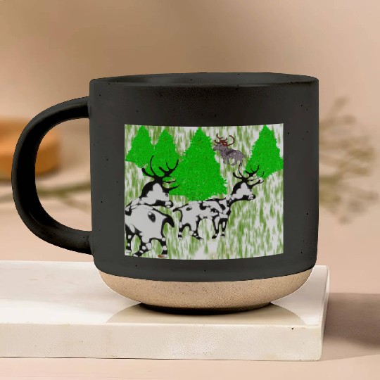 Whimsical Forest Moose with Reindeer Pottery Mugs
