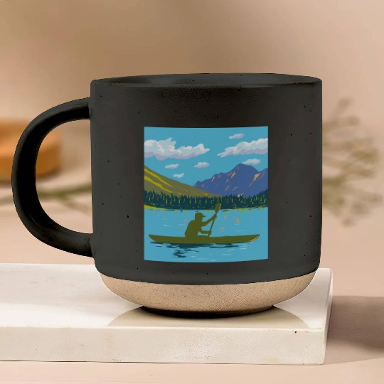 Kayak in Lake Josephine Glacier National Park WPA Pottery Mugs