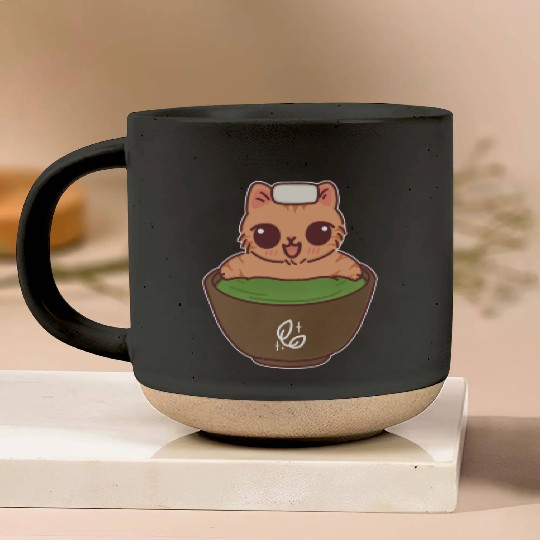 Kawaii Cat in Matcha Onsen Pottery Mugs