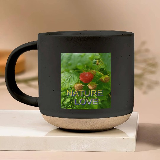 Vivid Raspberry and Greenery Nature Design Pottery Mugs