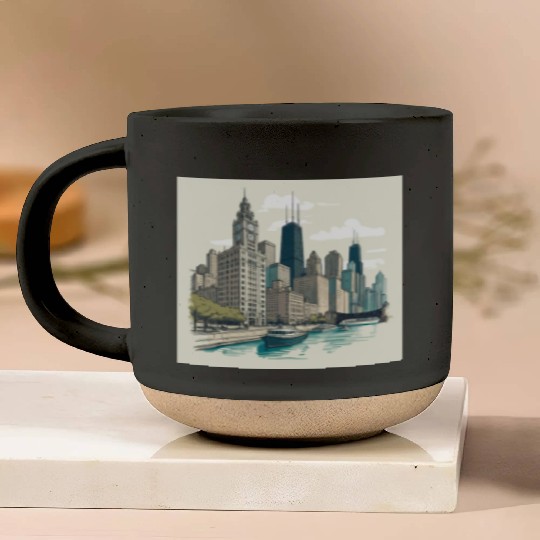 Chicago Skyline with Lake Michigan View Pottery Mugs