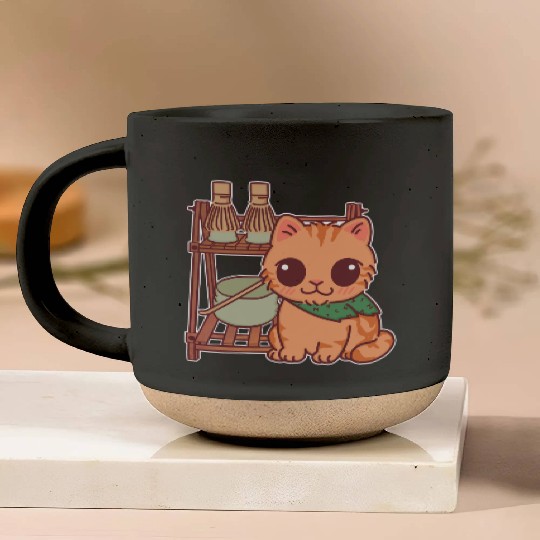 Kawaii Cat at Matcha Station Pottery Mugs