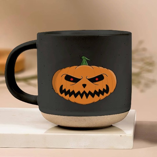 Menacing Jack-O'-Lantern Halloween Design Pottery Mugs