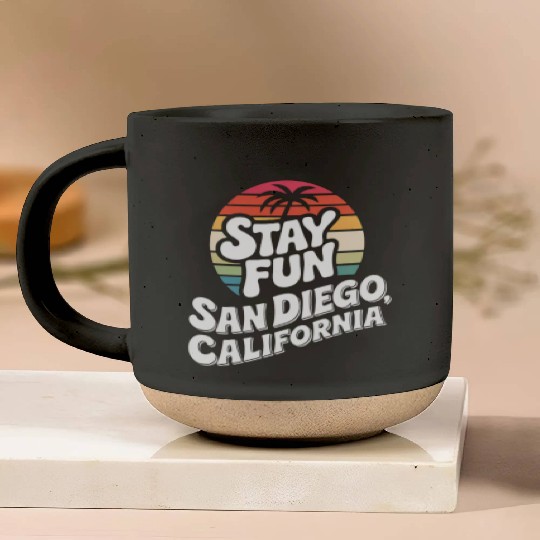 Retro Sunset Stay Fun San Diego Design Pottery Mugs