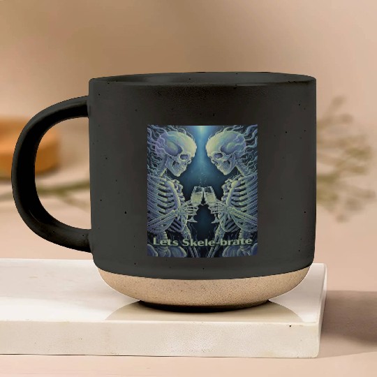 Celestial Skeleton Toasting Champagne Pottery Mugs