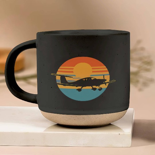 Sunset Pilot Aircraft Illustration Pottery Mugs