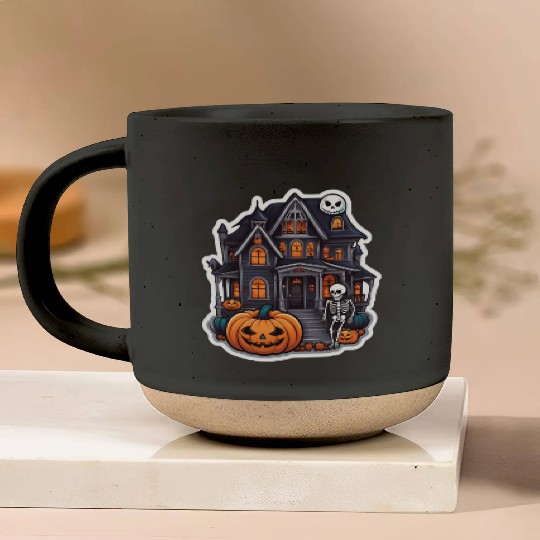 Haunted House Halloween Design Pottery Mugs