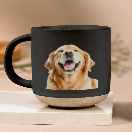 Joyful Golden Retriever Illustration Pottery Mugs