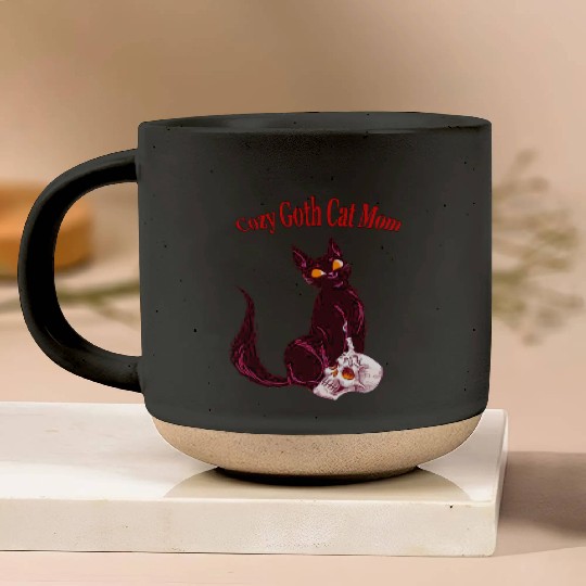 Cozy Gothic Cat Mom Pottery Mugs