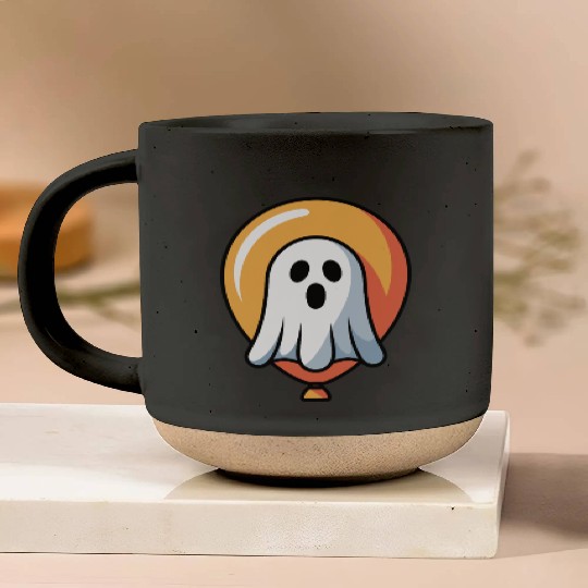 Halloween Ghost with Orange Halo Pottery Mugs