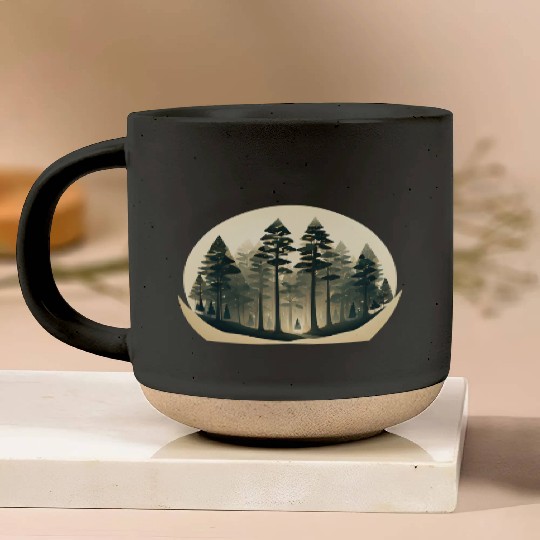 Mystical Forest Circle Design Pottery Mugs