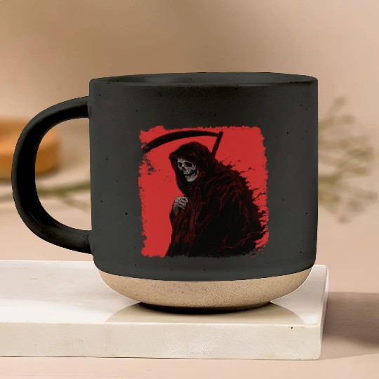 Skeleton Reaper Red Pottery Mugs
