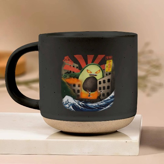 Giant Avocado Kaiju Monster Attack Urban City Pottery Mugs