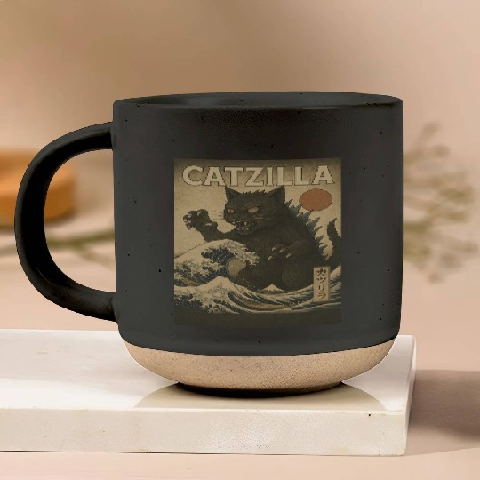 Ukiyo-e Catzilla Retro Japanese Monster Cat Pottery Mugs
