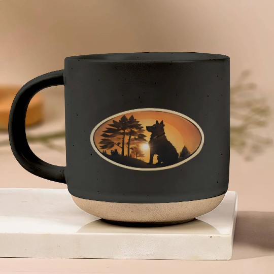 Sunset Wilderness Wolf Silhouette Pottery Mugs