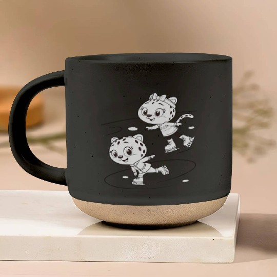 Black-and-White Leopard Cubs Ice Skating  Pottery Mugs