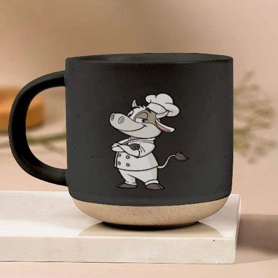 Charming Cow Chef Cartoon Illustration Pottery Mugs