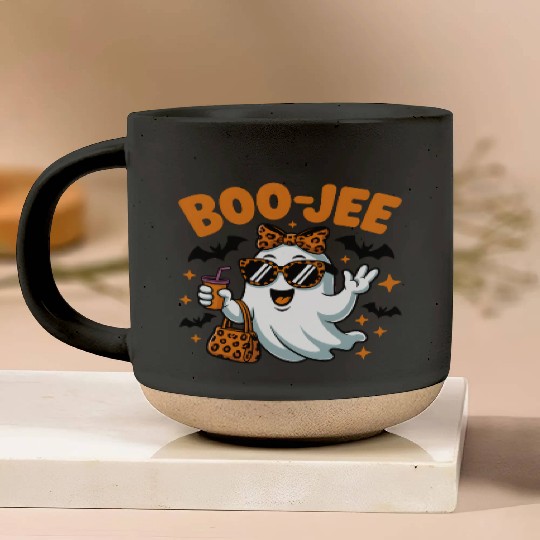 Boo-Jee Ghost Cute Leopard Print Halloween Boojee Pottery Mugs