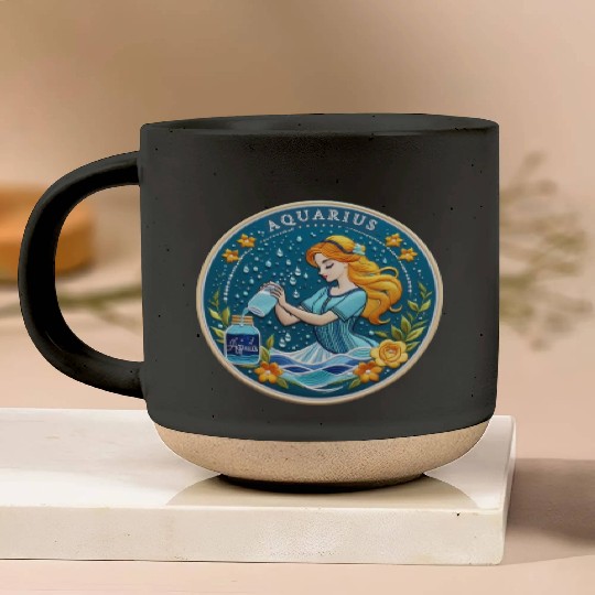Aquarius Stylish Watercolor Zodiac Illustration Pottery Mugs