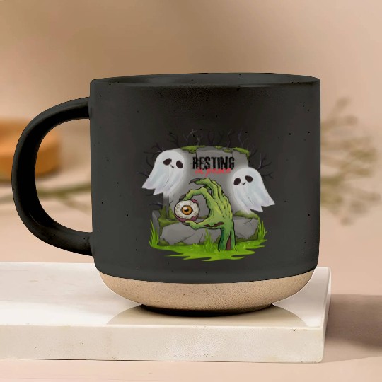 Spooky Graveyard with Ghosts and Eye Pottery Mugs