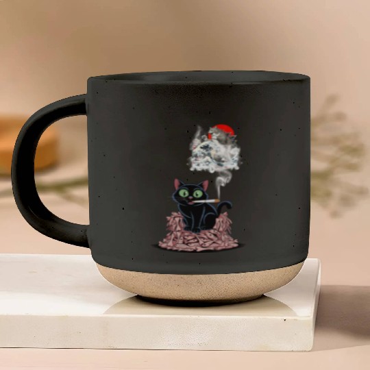 Black Cat Smoking Cigarette Catzilla Pottery Mugs