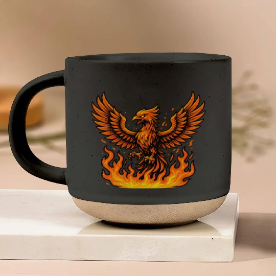 Fiery Phoenix Rising Illustration Pottery Mugs