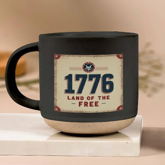 1776 Land of the Free Patriotic Emblem Pottery Mugs