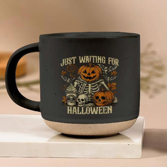 Just Waiting For Halloween Skeleton Spooky Season Pottery Mugs