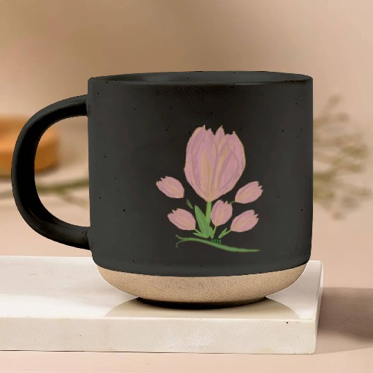 Elegant Pink Tulips  Illustration Pottery Mugs