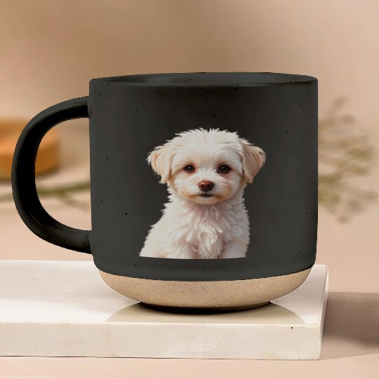 Adorable White Puppy Portrait Design Pottery Mugs