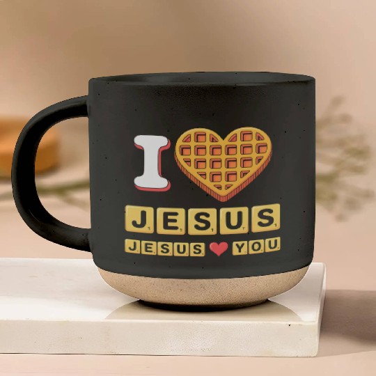 I Love Jesus Christian Breakfast Waffle Heart Pottery Mugs
