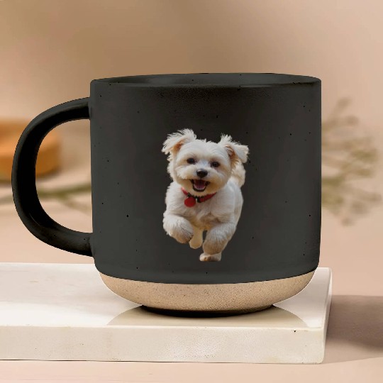 Joyful Puppy Run Illustration Pottery Mugs