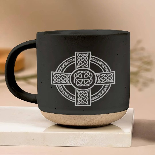 Celtic Cross Ireland Intricate Knotwork Design Pottery Mugs