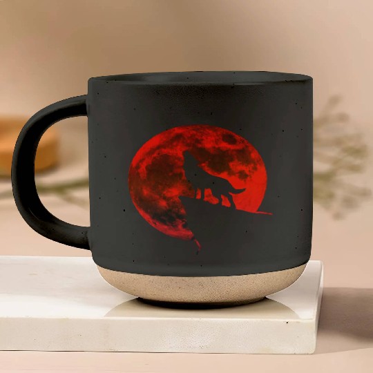 Howling wolf full blood moon space galaxy gift dog Pottery Mugs