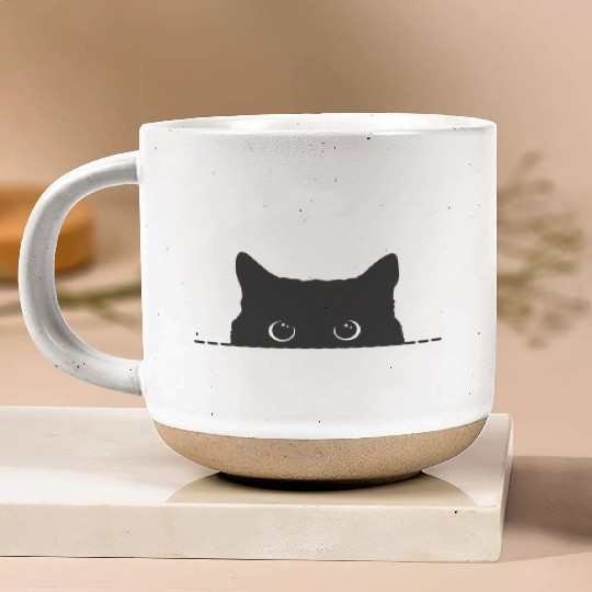 Black Cat Peeking Pottery Mugs