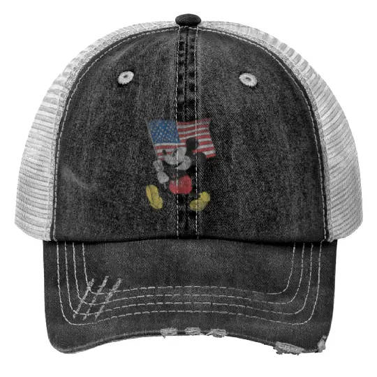 Disneys Mickeys And Friends 4th Of July Vintage Flag March Print Trucker Hats