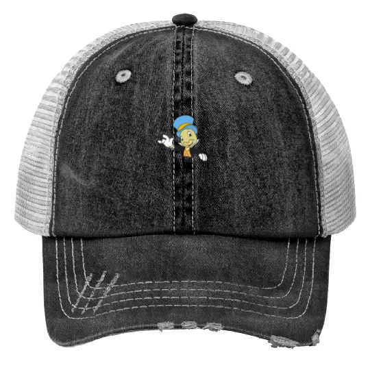 disneys Pinocchio Jiminy Cricket Faux Pocket Print Trucker Hats