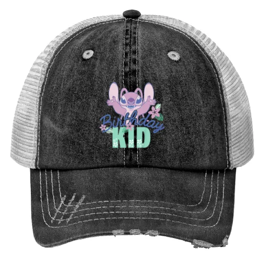 Kids disneys Lilo Stitch Birthday Kid Retro Angel Floral Youth Print Trucker Hats